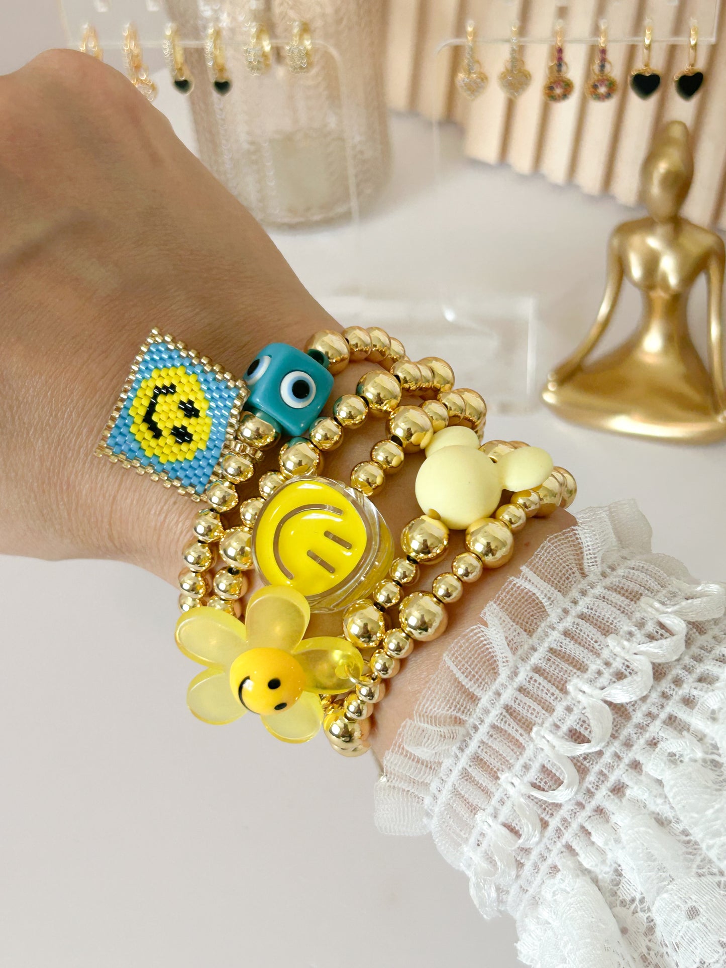 Sunny Vibes Bracelet Stack – Colorful Gold Beads Everyday Gift