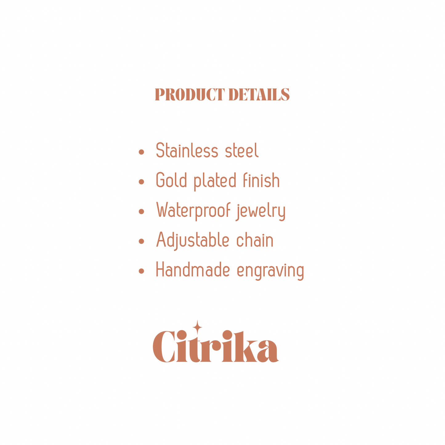 Product details of a jewelry item with Citrika branding on a white background
