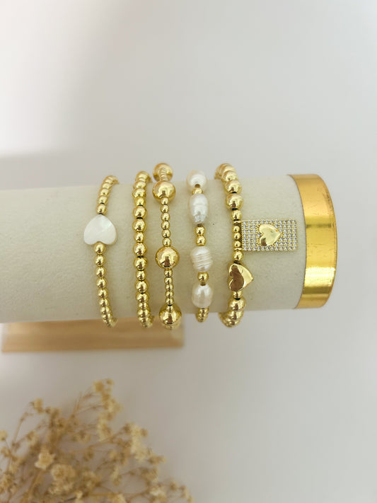 pearl bracelet set women heart charm stackable beaded bracelets