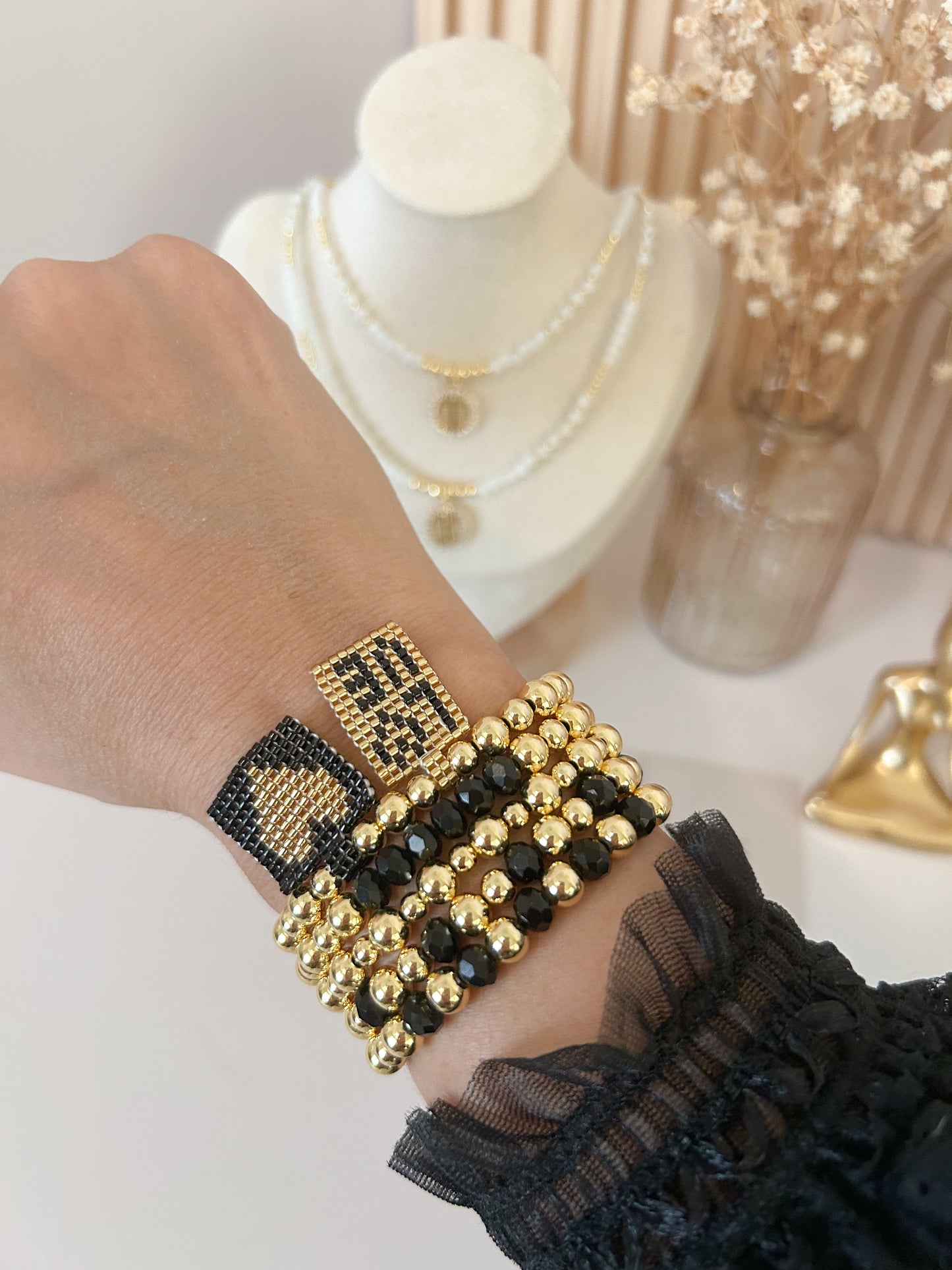 Bold Love Bracelet Stack – Everyday Black & Gold Gift
