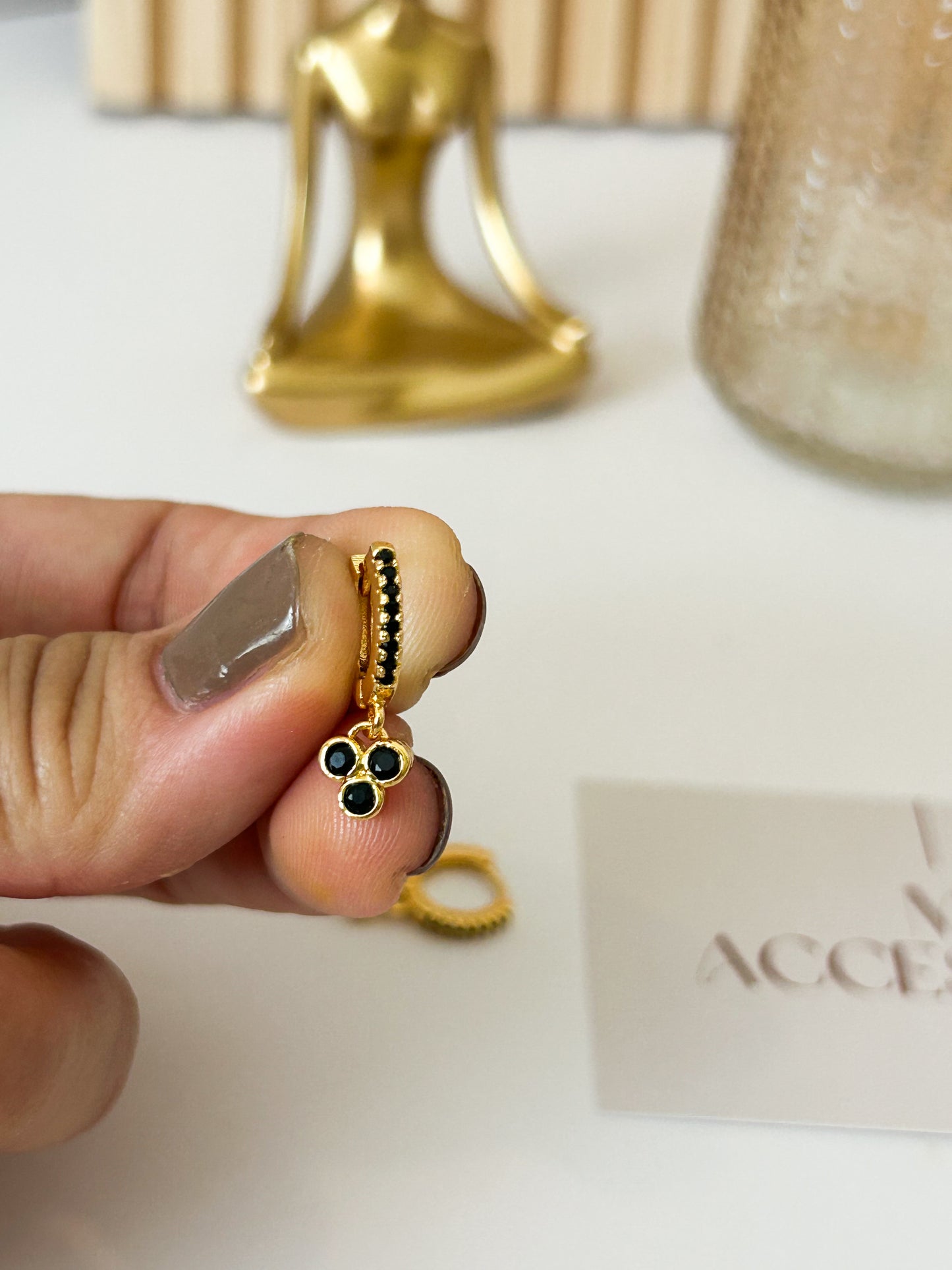 Midnight Dot Mini Hoop Earrings – Gold Accent