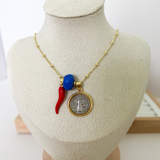 San Benito necklace, gold Saint Benedict necklace for women, spiritual protection necklace, trendy religious jewelry, everyday gold necklace