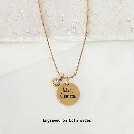 personalized teacher appreciation gift engraved name necklace gold disk