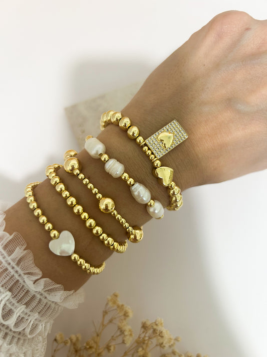 pearl bracelet set women heart charm stackable beaded bracelets