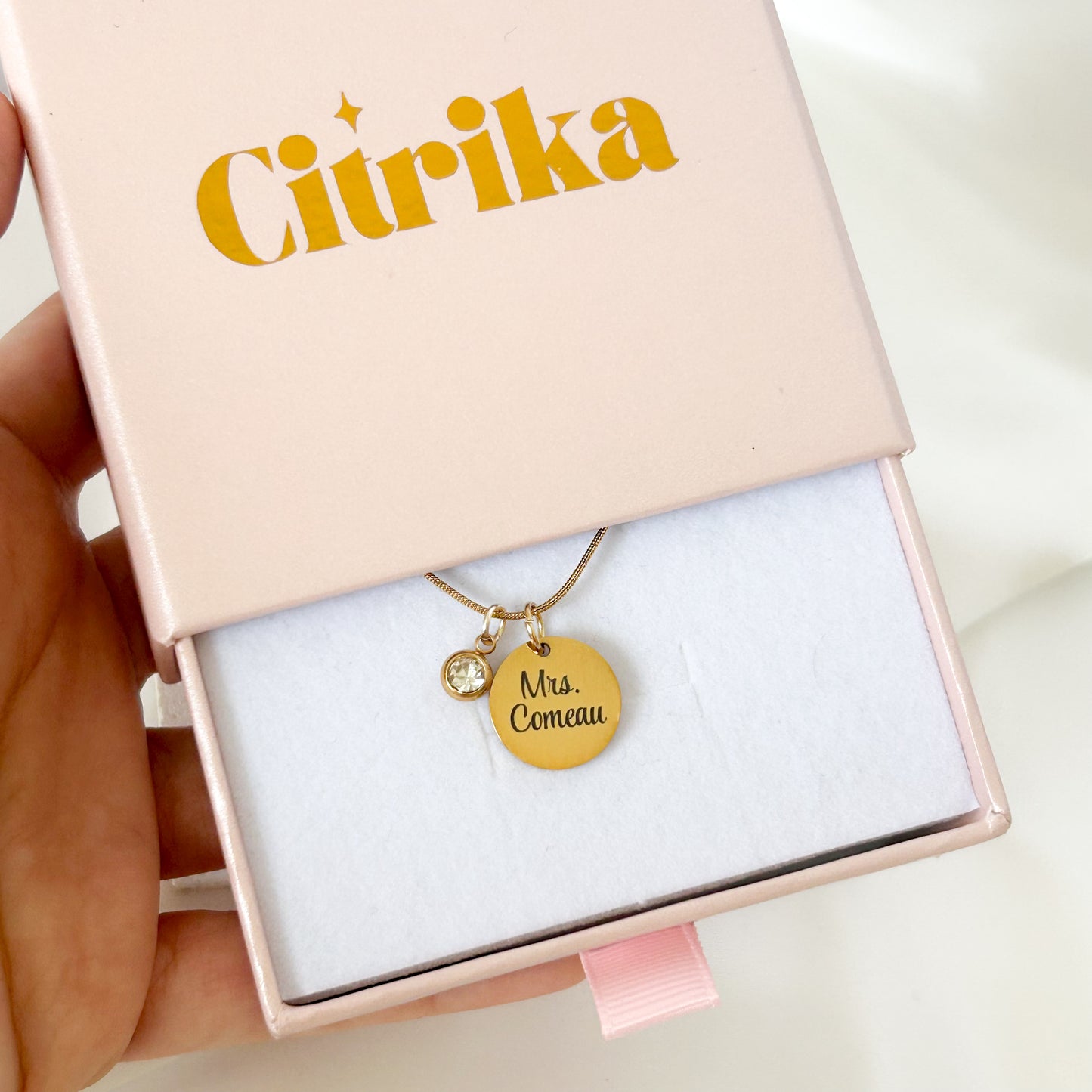 teacher appreciation gift necklace in box personalized gold jewelry