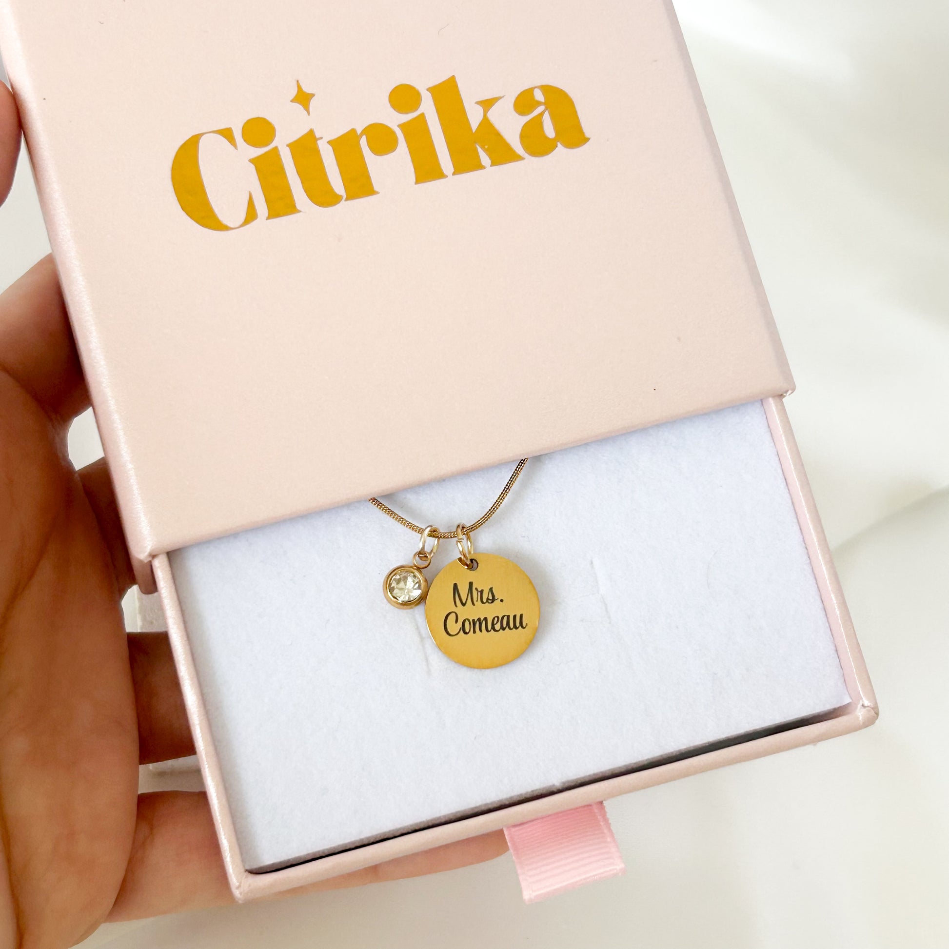 teacher appreciation gift necklace in box personalized gold jewelry
