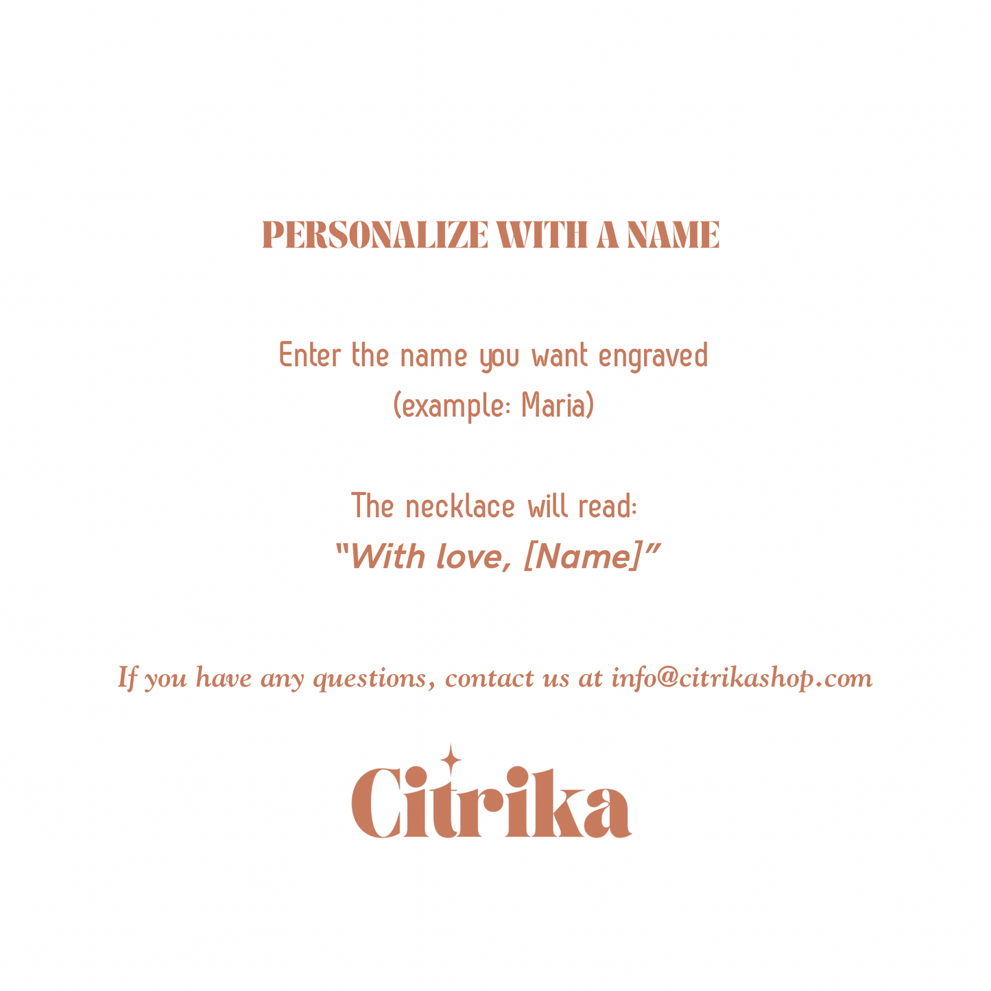 Instructions for personalizing a necklace with a name by Citrika on a white background