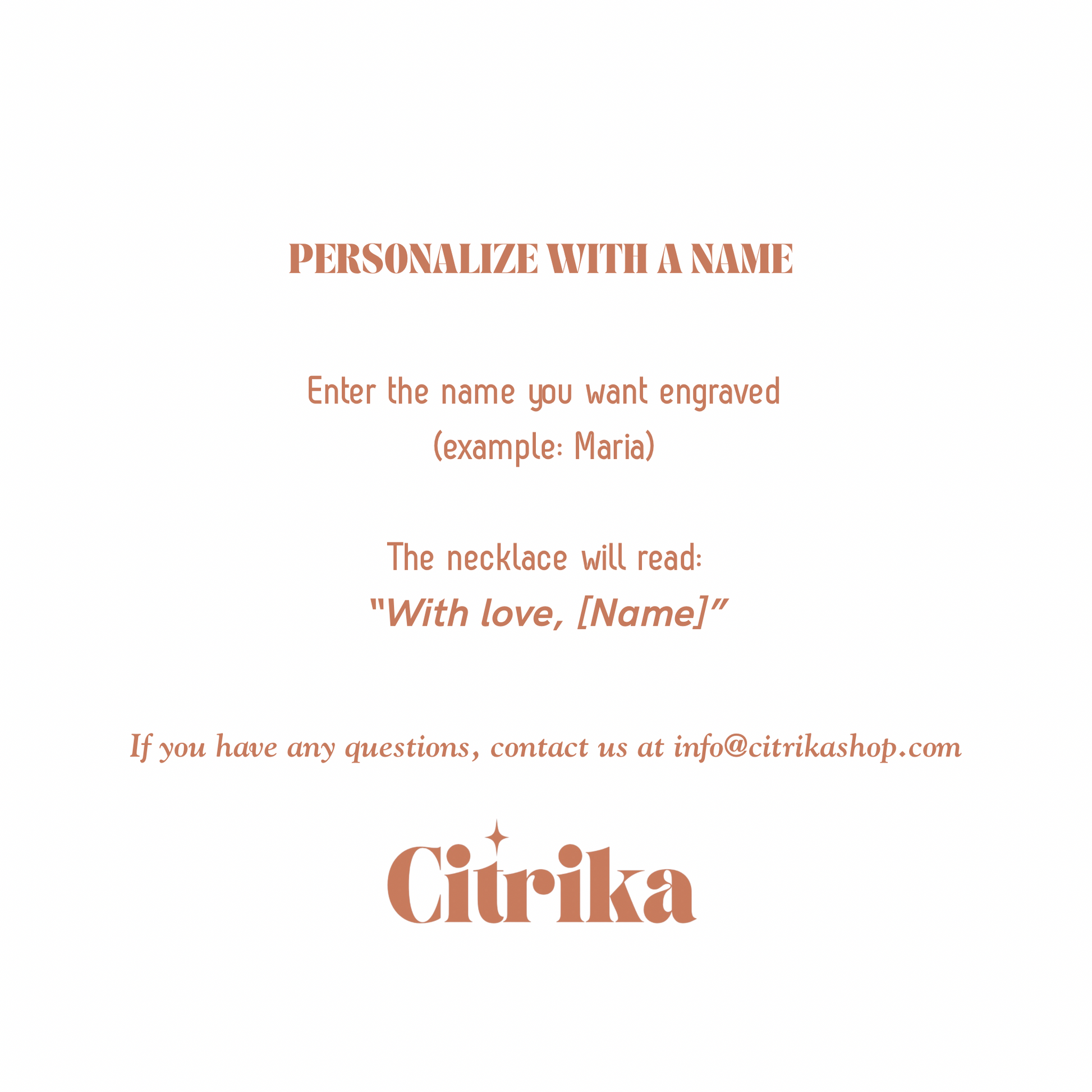 Instructions for personalizing a necklace with a name by Citrika on a white background