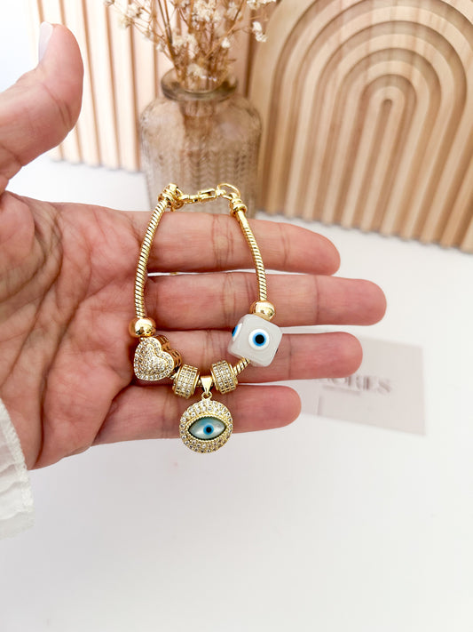 Evil Eye Gold Charm Bracelet – Protection Jewelry