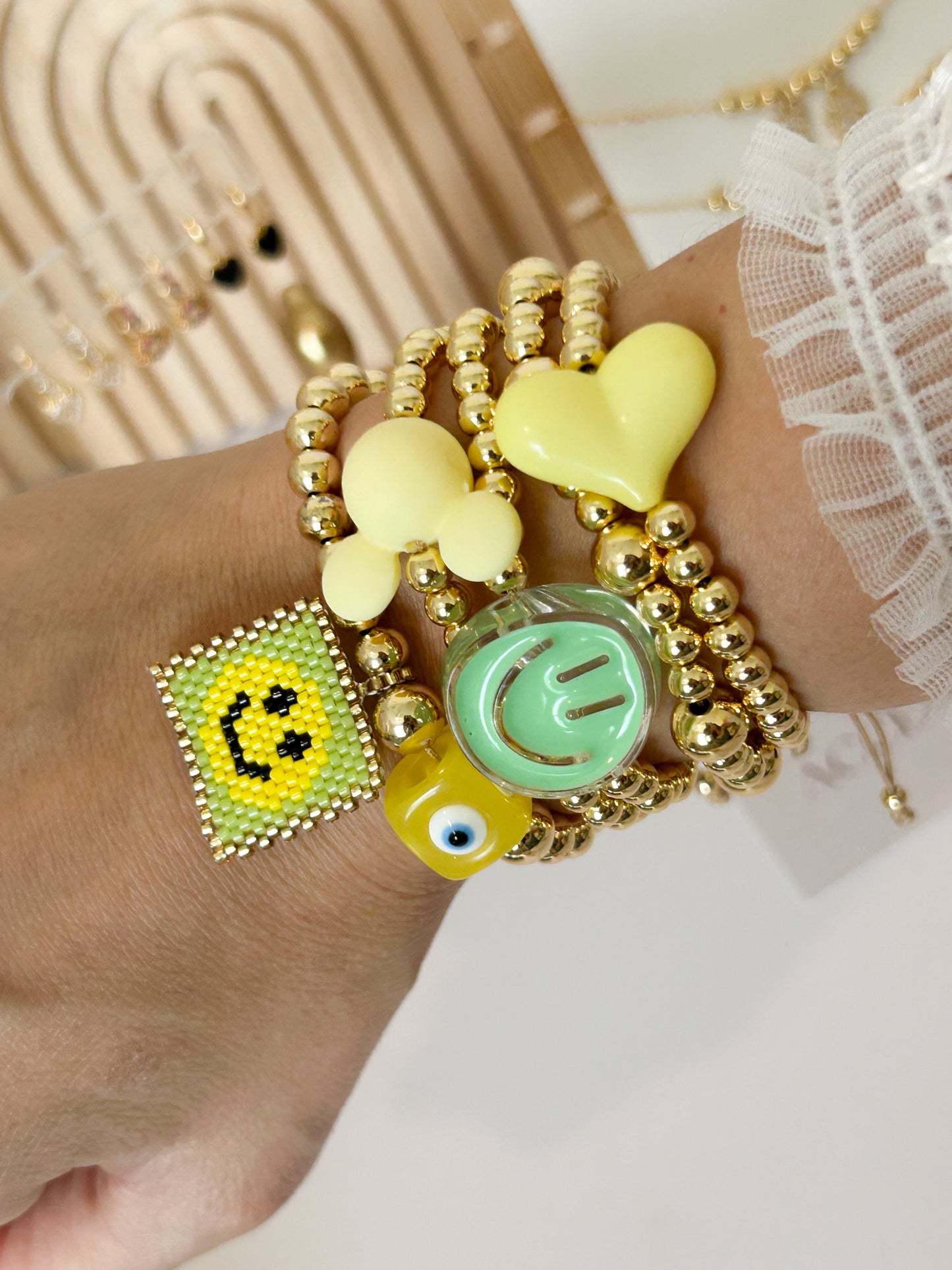 Happy Glow Bracelet Stack – Smiley Beads Everyday Gift