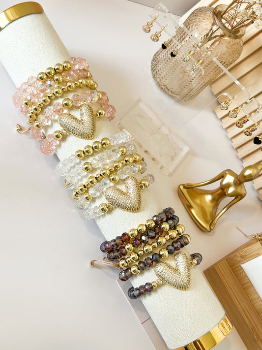Crystal Heart Bracelet Stack – Everyday Gift