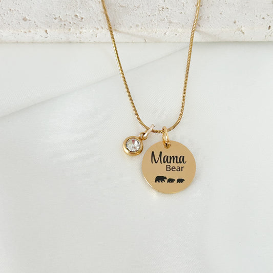 personalized mama bear necklace gold engraved names mom gift