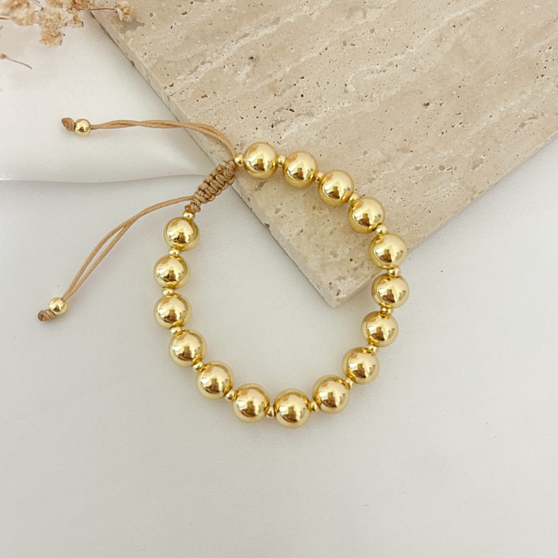 Gold bead bracelet, Blush Bloom bracelet set