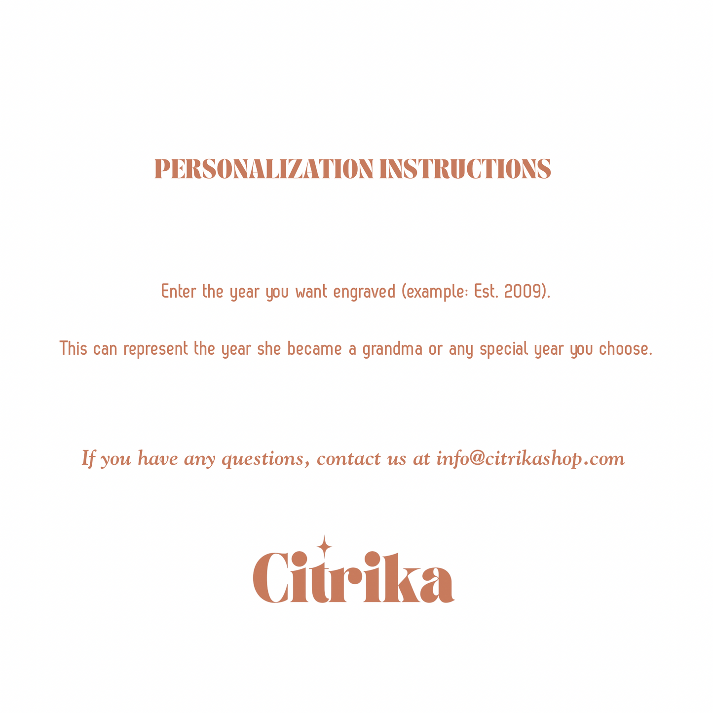 Personalization instructions for a product with Citrika branding on a white background