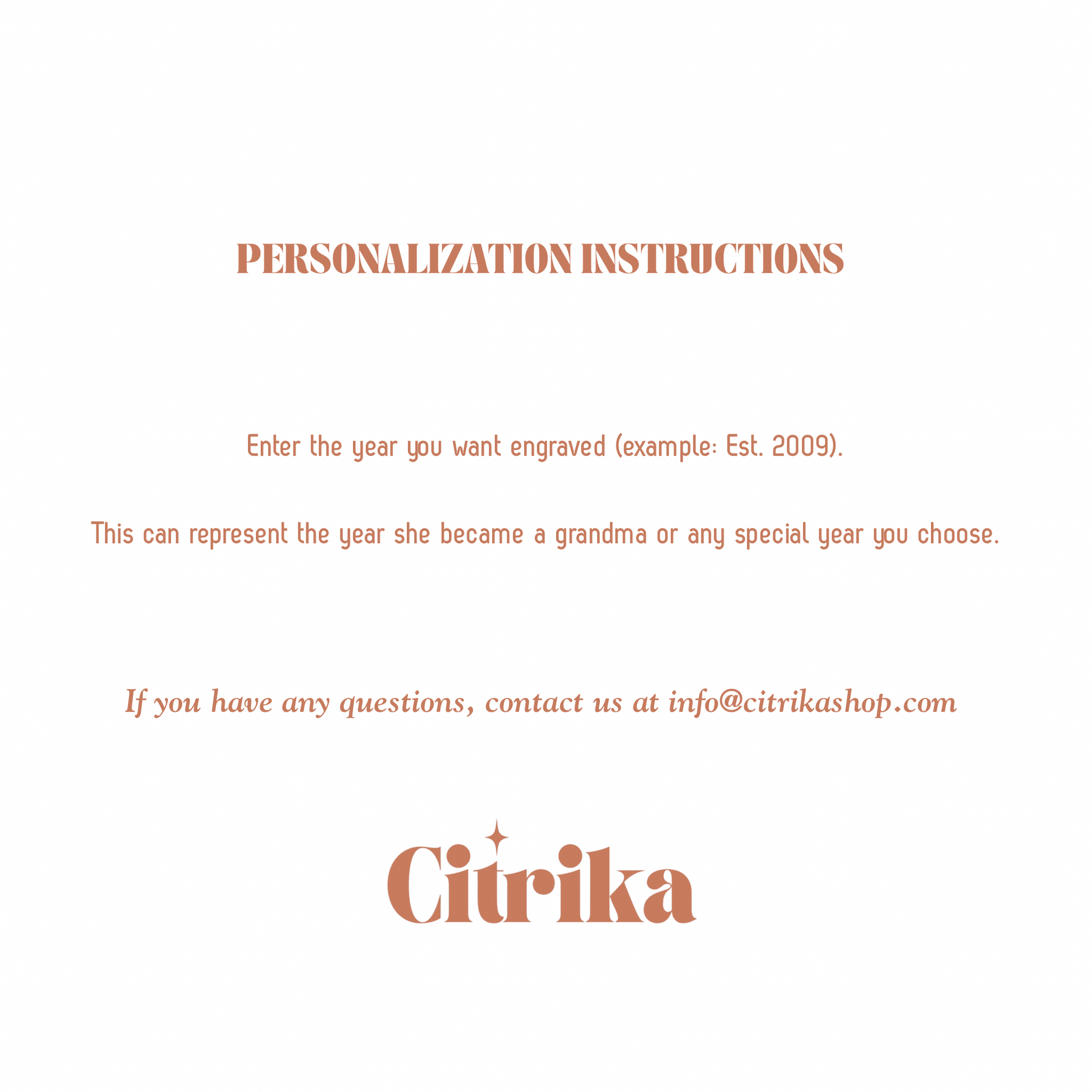 Personalization instructions for a product with Citrika branding on a white background