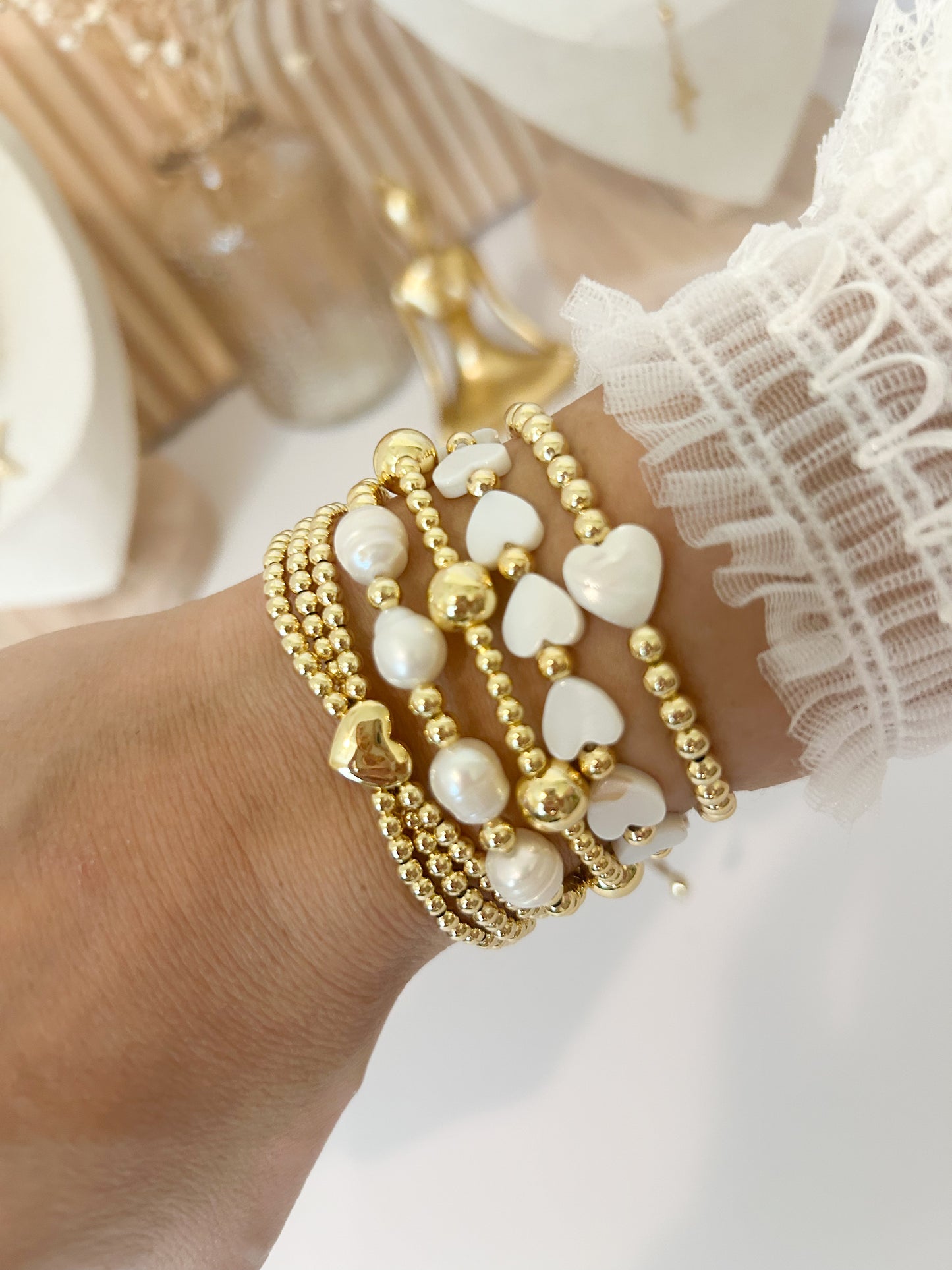 Amor Puro Bracelet Stack – Gold & Pearl Everyday Jewelry Gift
