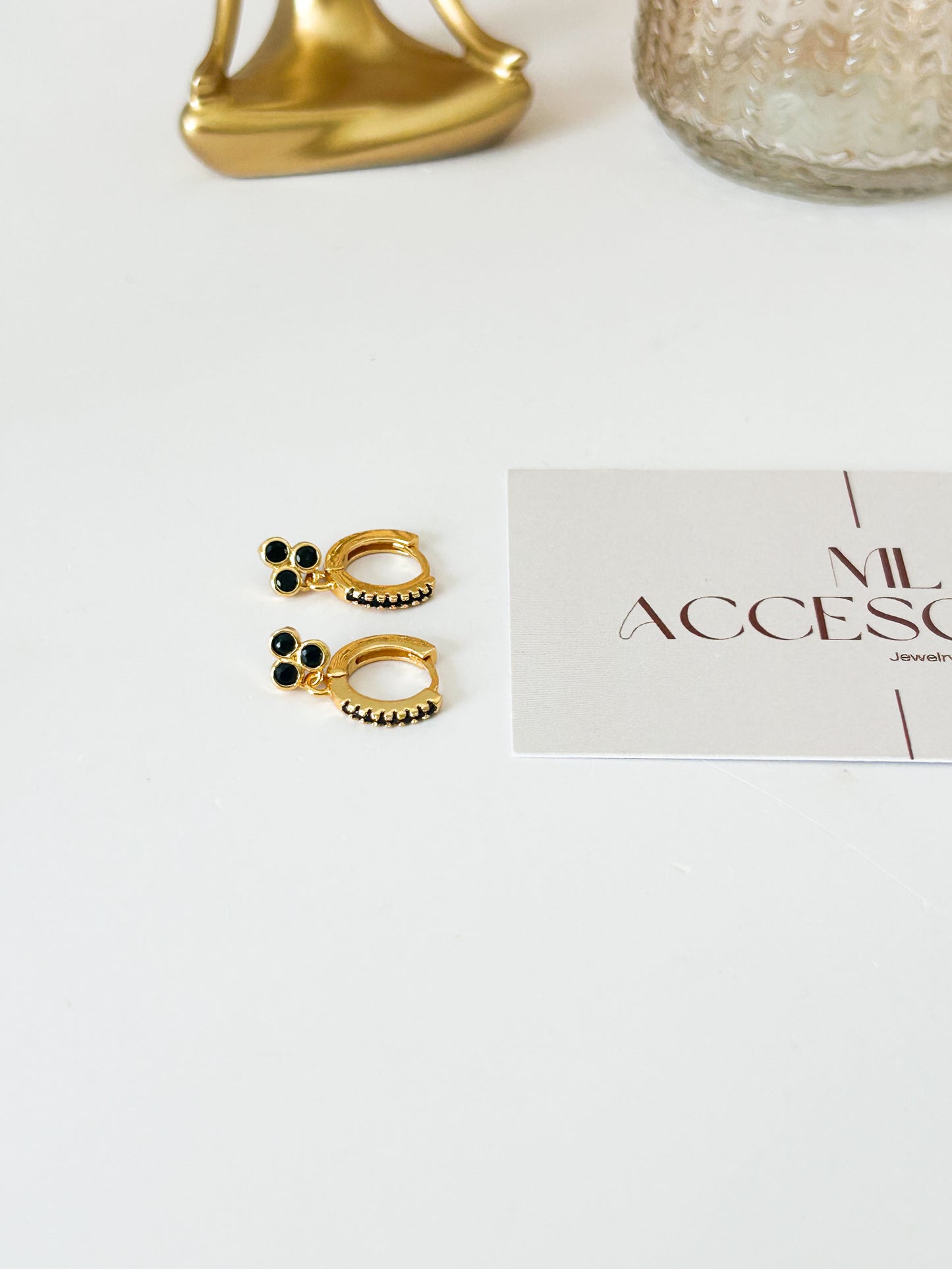 Midnight Dot Mini Hoop Earrings – Gold Accent