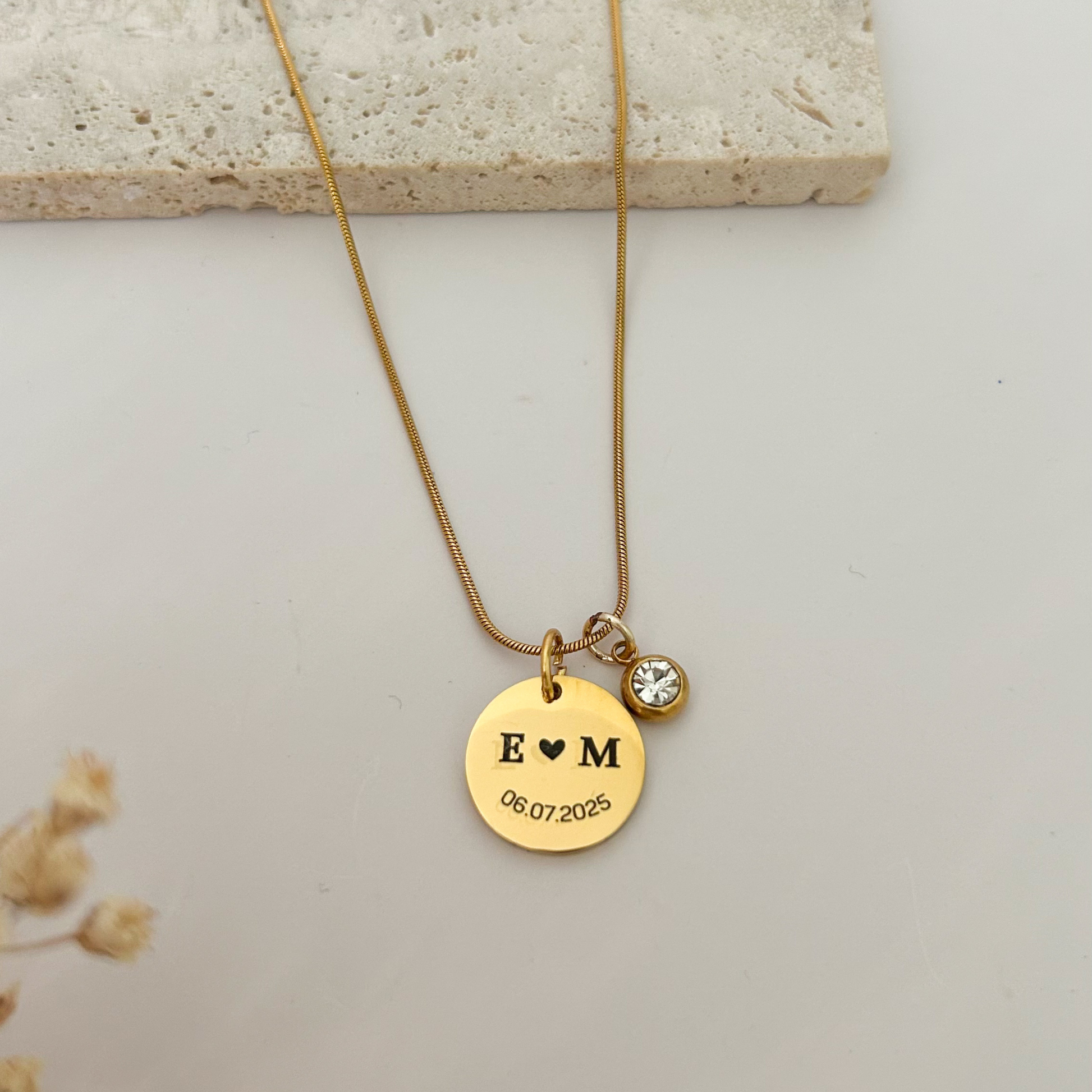 personalized engraved disc necklace initials heart date custom name jewelry gift