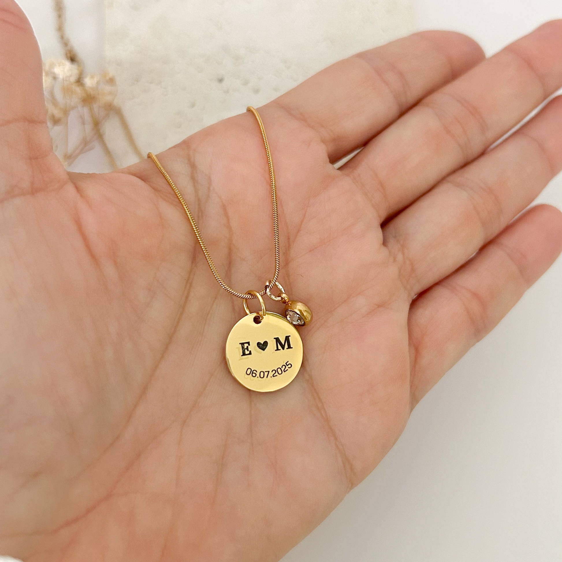 personalized engraved disc necklace initials heart date custom name jewelry gift