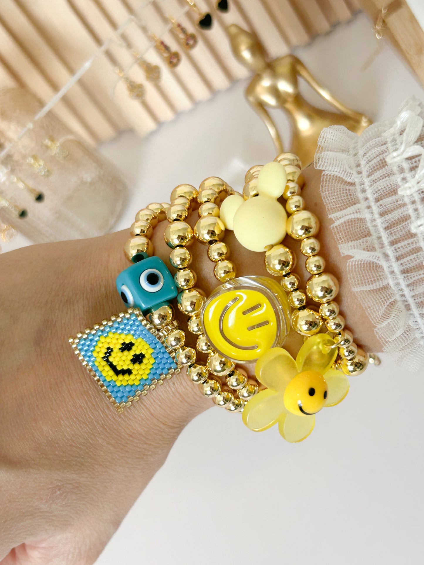 Sunny Vibes Bracelet Stack – Colorful Gold Beads Everyday Gift