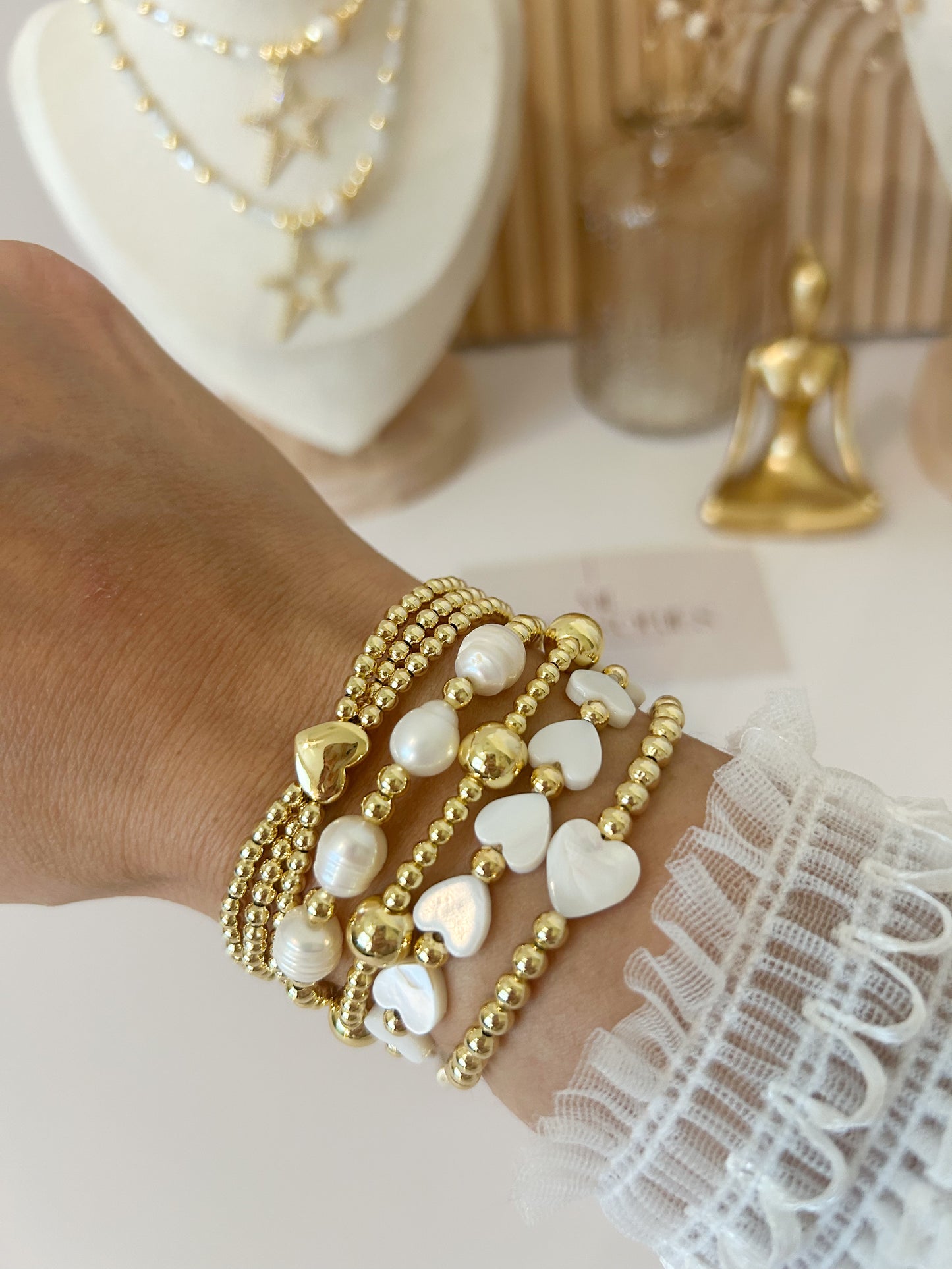 Amor Puro Bracelet Stack – Gold & Pearl Everyday Jewelry Gift