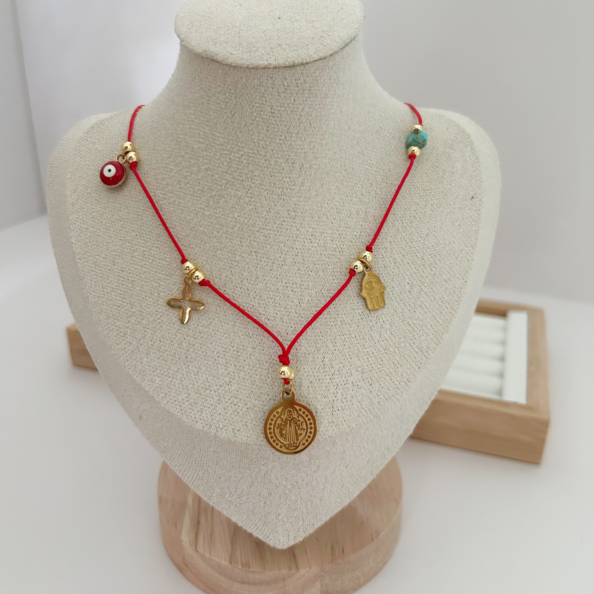  red saint benedict necklace evil eye hamsa gold charm necklace