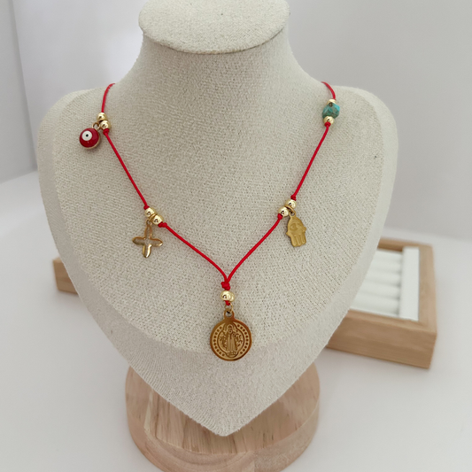  red saint benedict necklace evil eye hamsa gold charm necklace