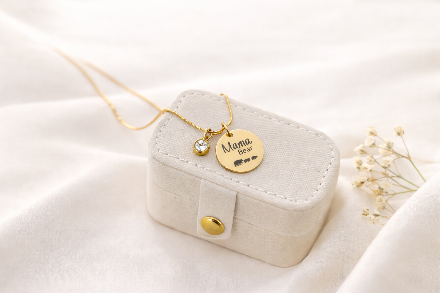 personalized gold necklace for mom gift mama bear pendant jewelry box mothers day gift idea