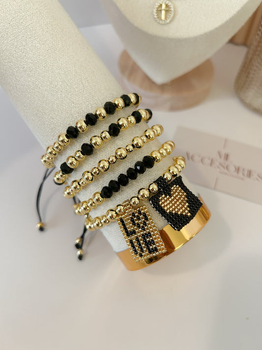 Bold Love Bracelet Stack – Everyday Black & Gold Gift