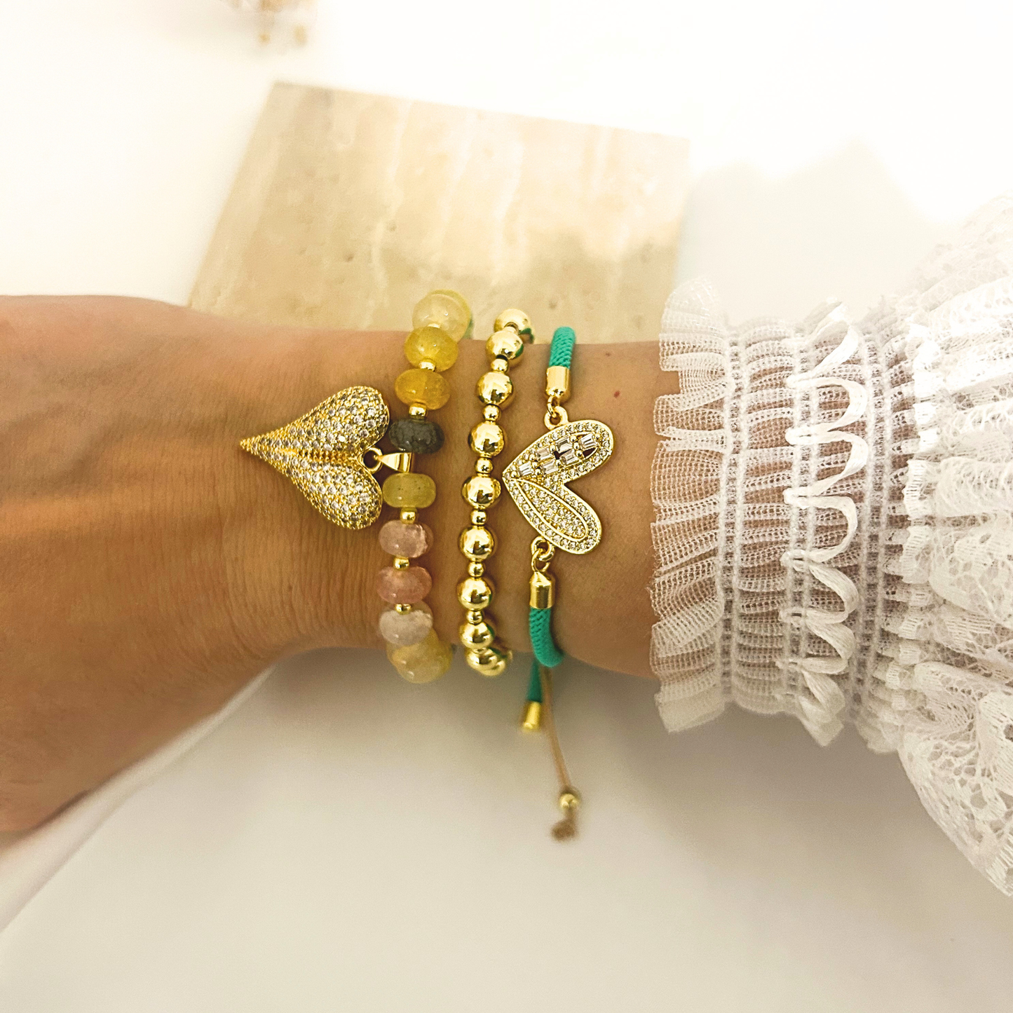 Multicolor heart bracelet for women worn on wrist
