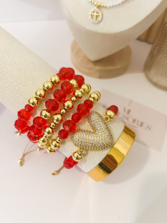 Red Energy Bracelet Stack – Passion & Protection Gift