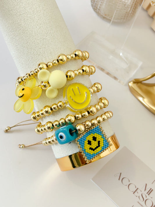 Sunny Vibes Bracelet Stack – Colorful Gold Beads Everyday Gift