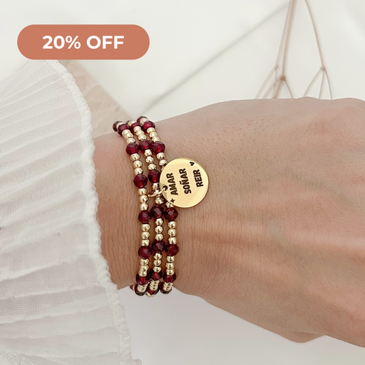 Francisca Beaded Bracelet for Women – Gold & Crystal Triple Strand Inspirational Charm