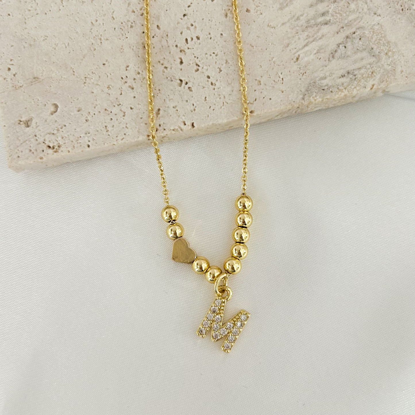 initial necklace with heart charm cubic zirconia letter gold personalized jewelry gift for her