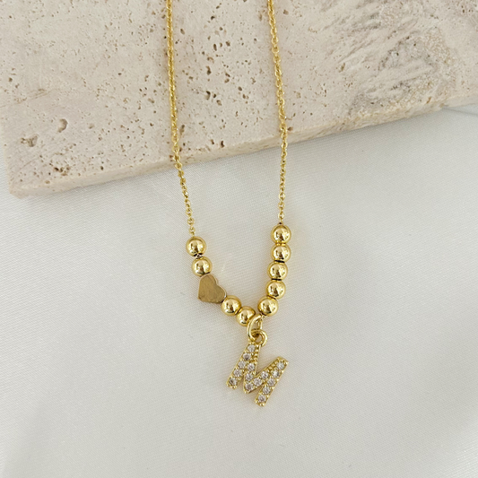 initial necklace with heart charm cubic zirconia letter gold personalized jewelry gift for her