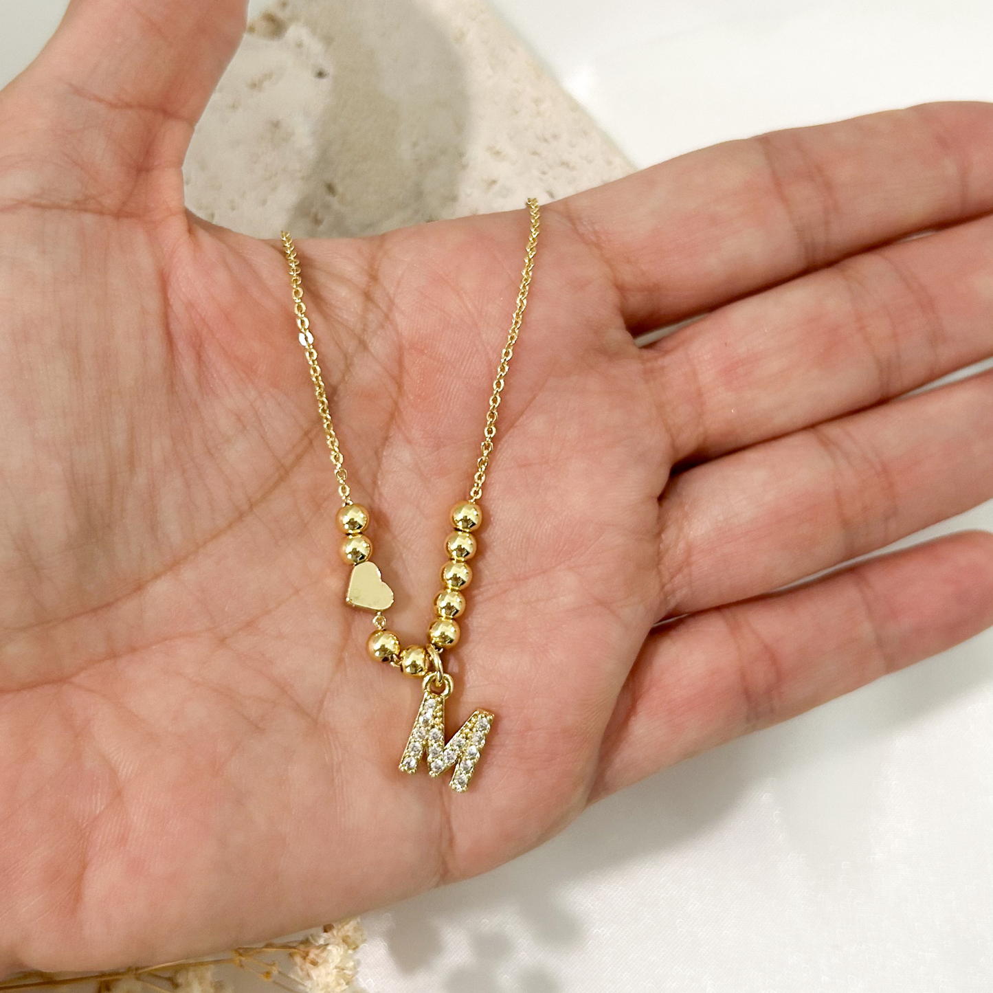 initial necklace with heart charm cubic zirconia letter gold personalized jewelry gift for her