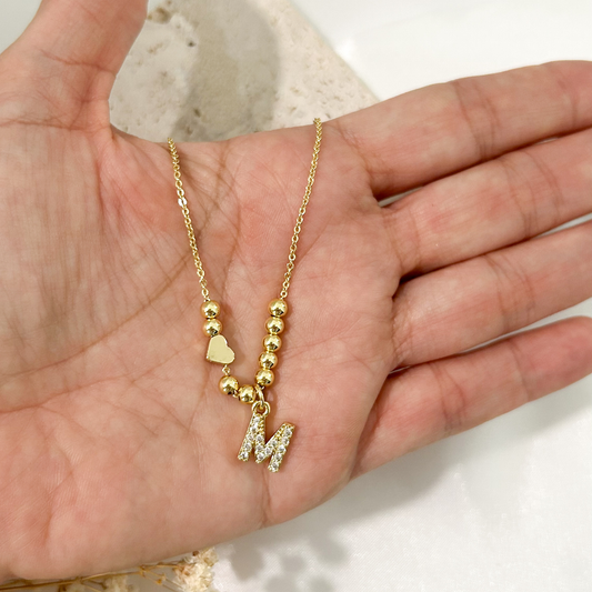 initial necklace with heart charm cubic zirconia letter gold personalized jewelry gift for her