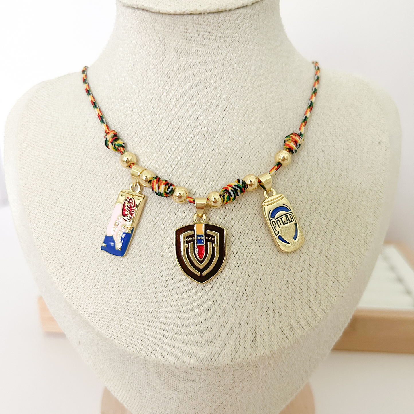 Venezuela charm necklace, Venezuelan jewelry necklace, gold Venezuela necklace for women, colorful Venezuela charms, trendy Venezuelan necklace aesthetic