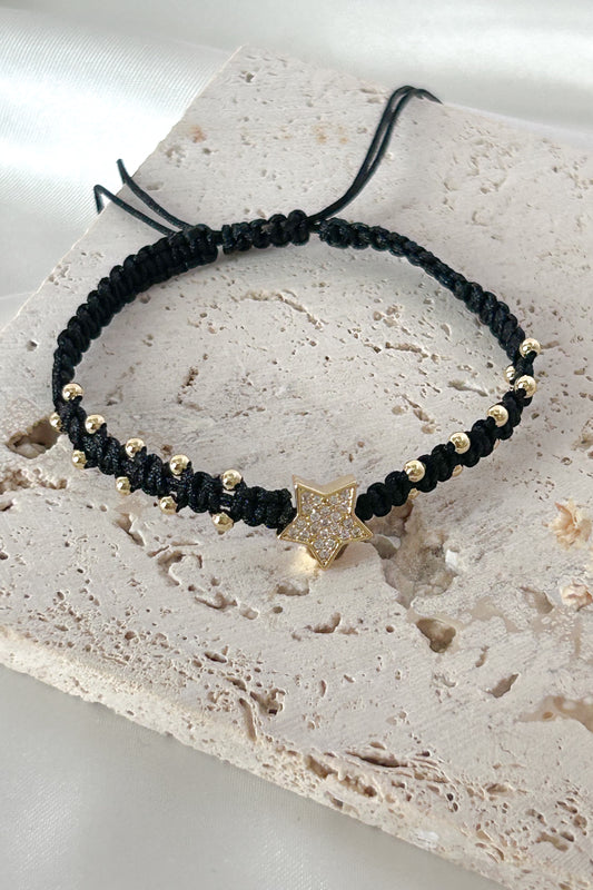 minimal gold star bracelet with black cord adjustable bracelet