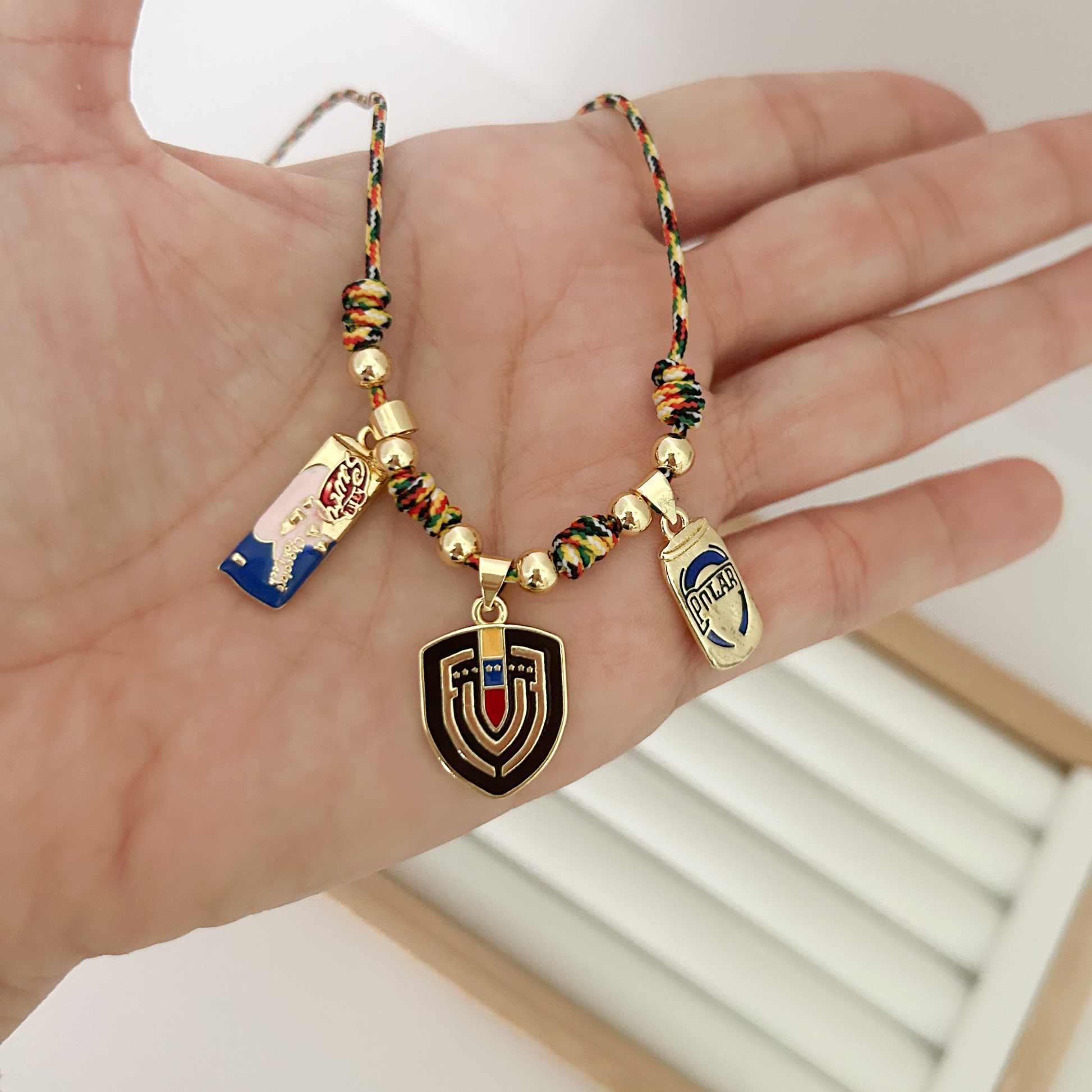 Venezuela inspired necklace, gold charm necklace with Venezuelan details, boho Venezuela jewelry, everyday statement necklace, waterproof gold necklace