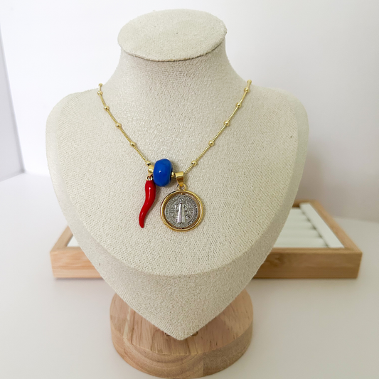 San Benito necklace, gold Saint Benedict necklace for women, spiritual protection necklace, trendy religious jewelry, everyday gold necklace