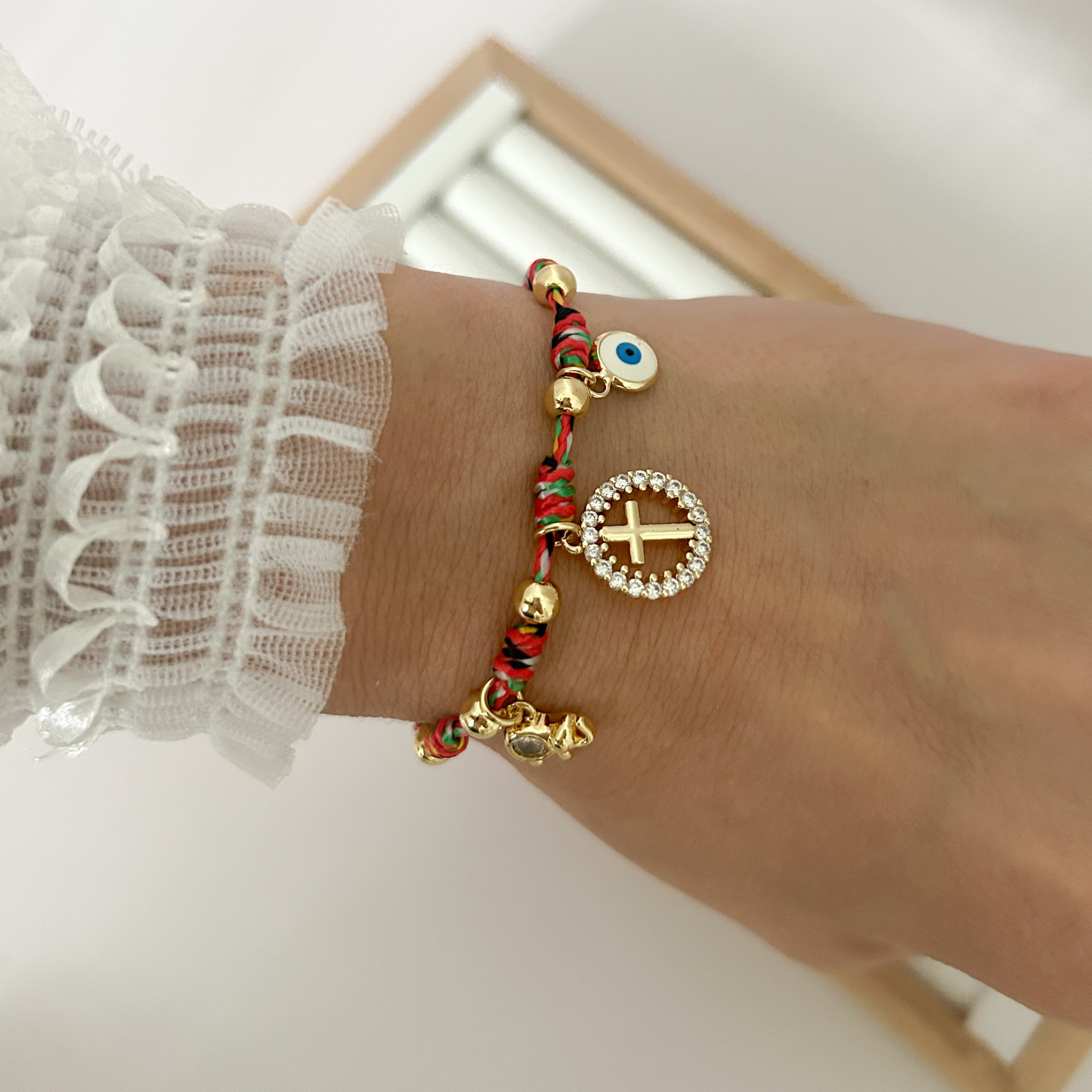 evil eye bracelet aesthetic, chic gold charm bracelet, minimalist protection jewelry, cute lucky bracelet gift, dainty bracelet for daily wear