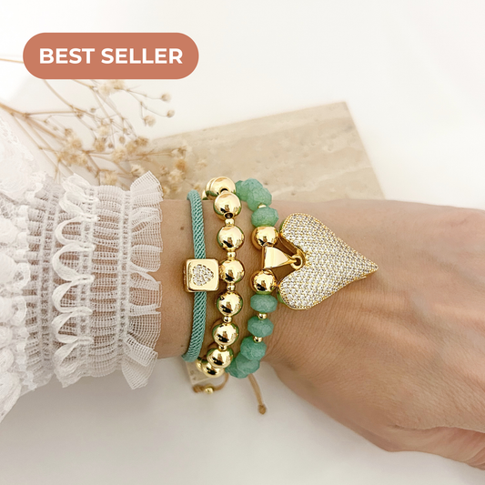 Mint Heart Bracelet Set — Stackable Faith Charm Bracelets