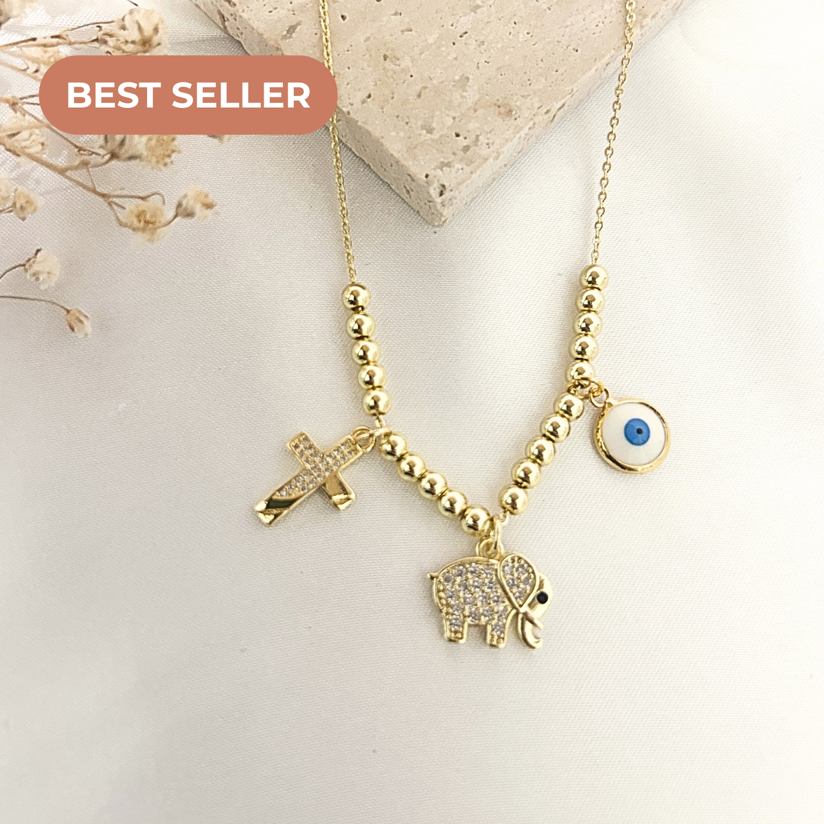 Lucky Elephant Necklace for Women — Cross & Evil Eye Charm