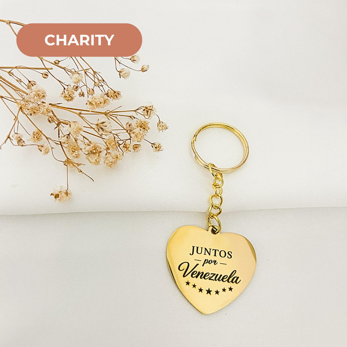 Juntos por Venezuela Heart Keychain